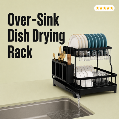 Velna Over-Sink Dish Drying Rack – Foldable Pull-Out 2-Tier Steel Rack