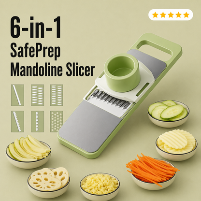 Velna 6-in-1 SafePrep Mandoline Slicer – Full-Palm Guard & Six Blades