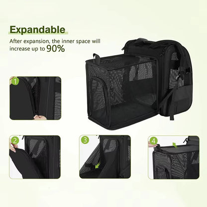Velna Pet Backpack Carrier expandable side cabin unzipped
