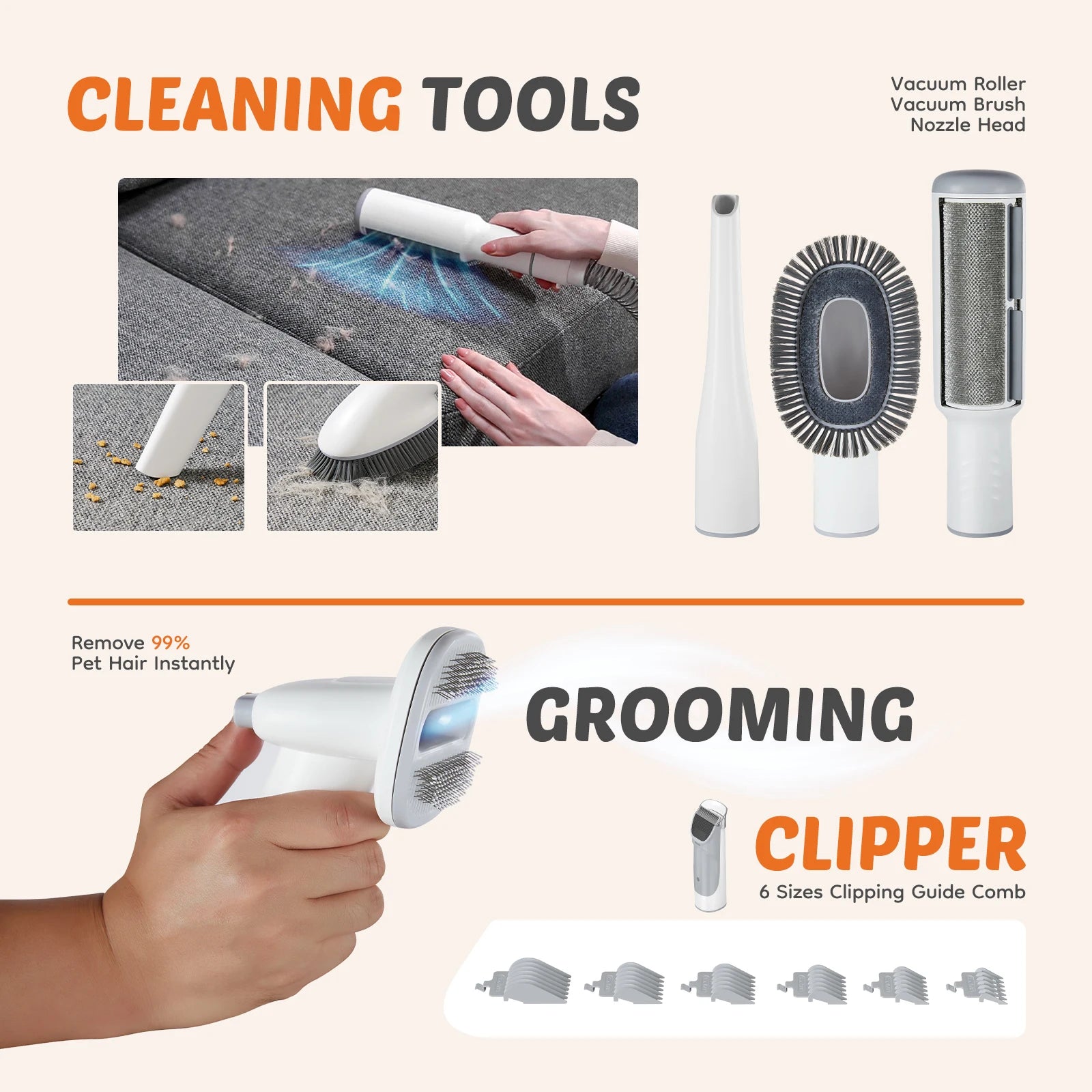 Velna Pet Grooming Vacuum Kit grooming a cat