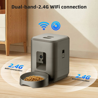 Velna Automatic Pet Feeder dispensing a portion into the bowl